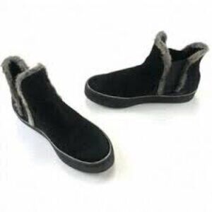 Stuart Weitzman Suede Black Fur-Trim Ankle Boots Size‎ 9.5